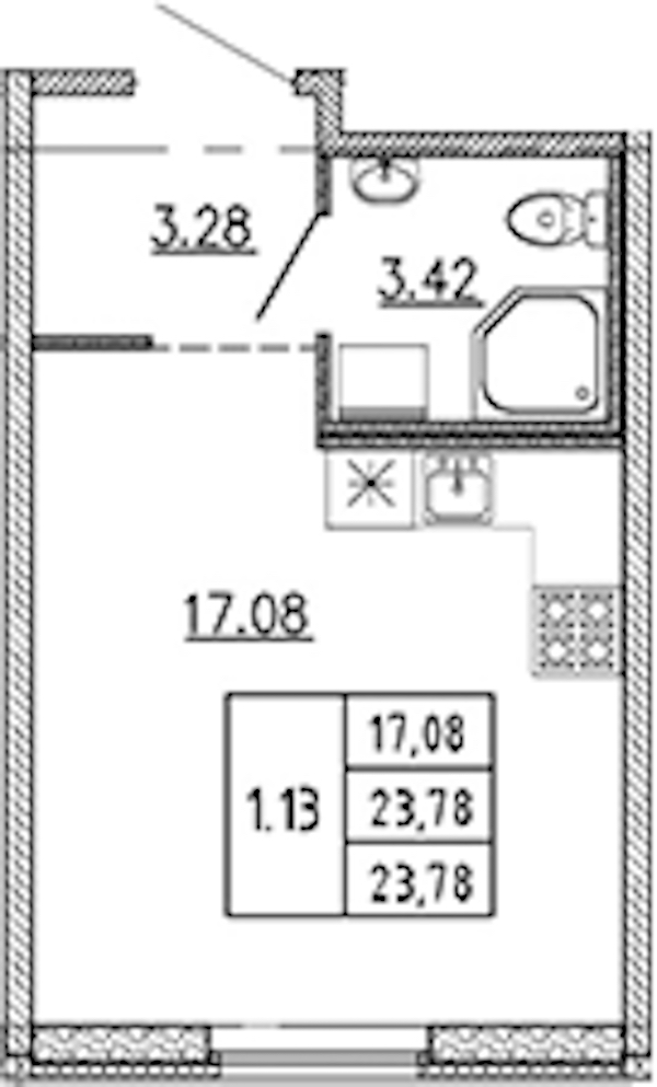 Квартира студия 23.78 м², 1/22 эт., ЖК «Новые горизонты 2»